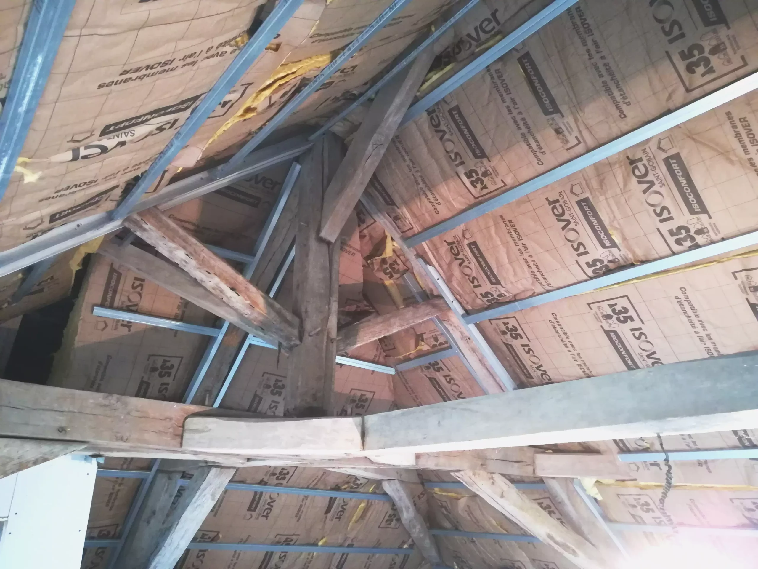 Am&eacute;nagement de combles pendant travaux - Isolation toiture - Chantier David Veaudecranne - Plaquiste Bouloire