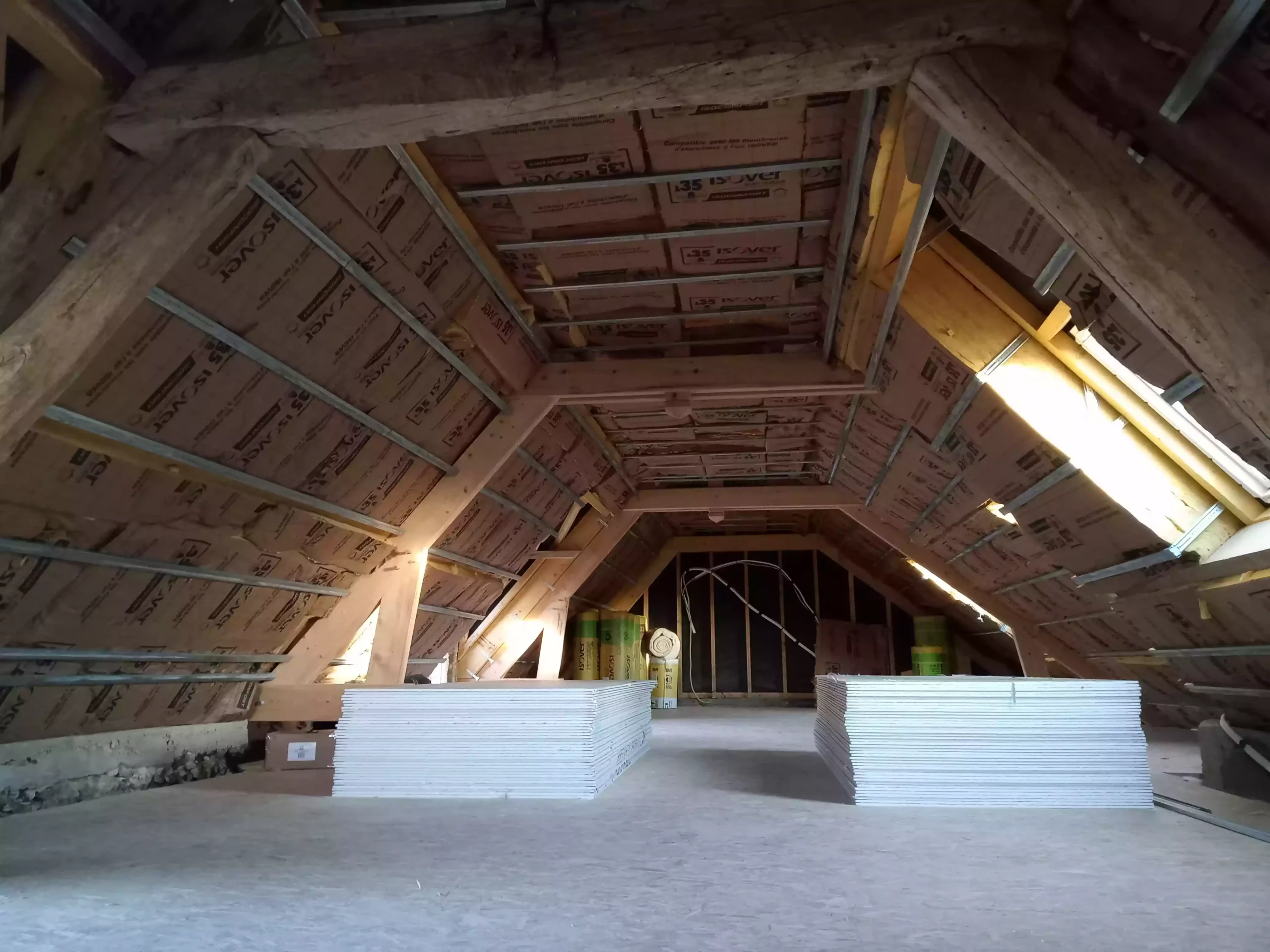 Aménagement de combles isolation posée - Chantier David Veaudecranne - Plaquiste Bouloire